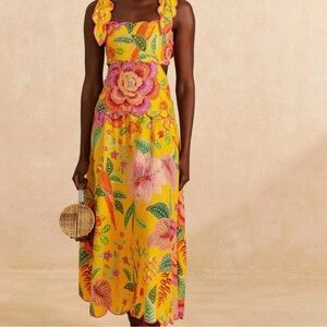 FARM Rio Yellow Macaw Bloom Midi Dress NWT Size Small